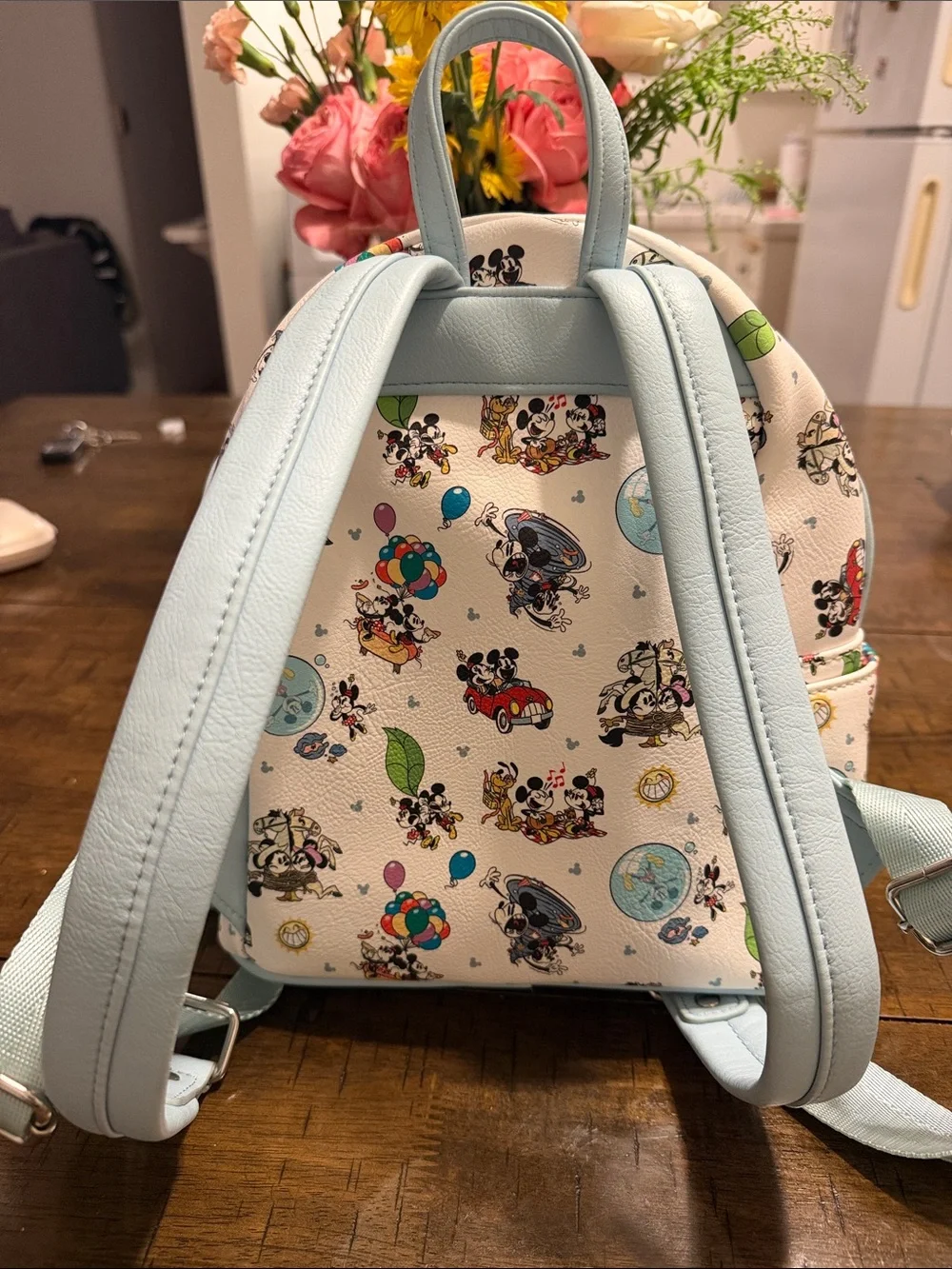 Disney Parks Loungefly White Mini Backpack with Multicolor Mickey Prints